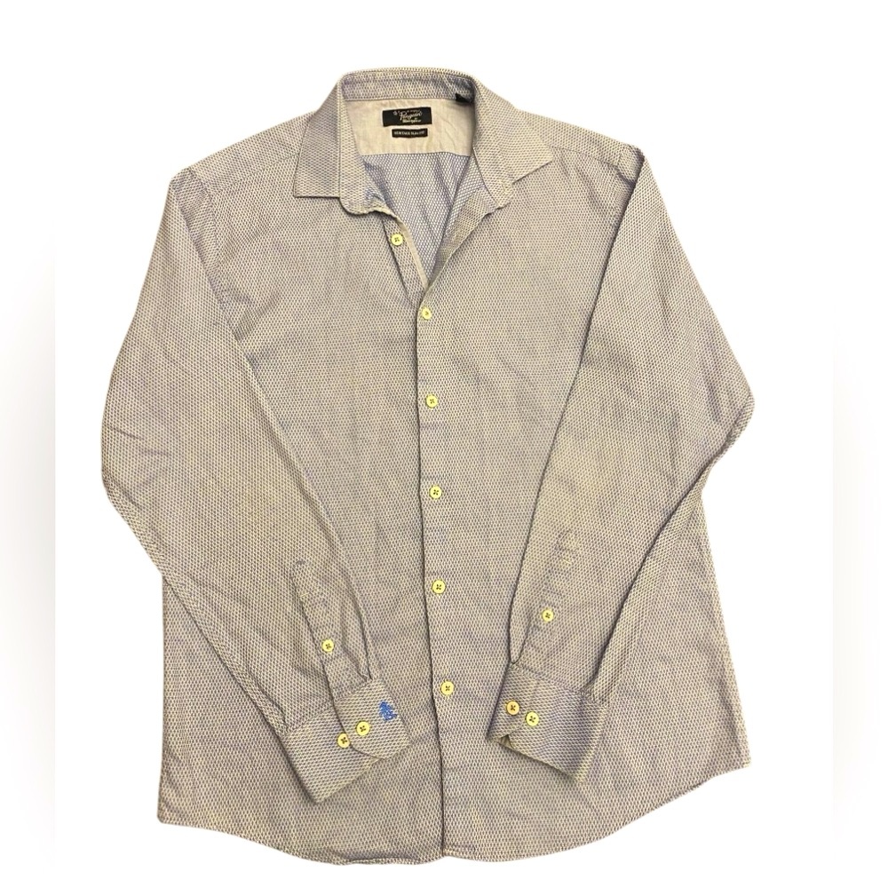 📌 Original Penguin Blue Men's Slim Fit Geometric Print Button Down | Size 34/35